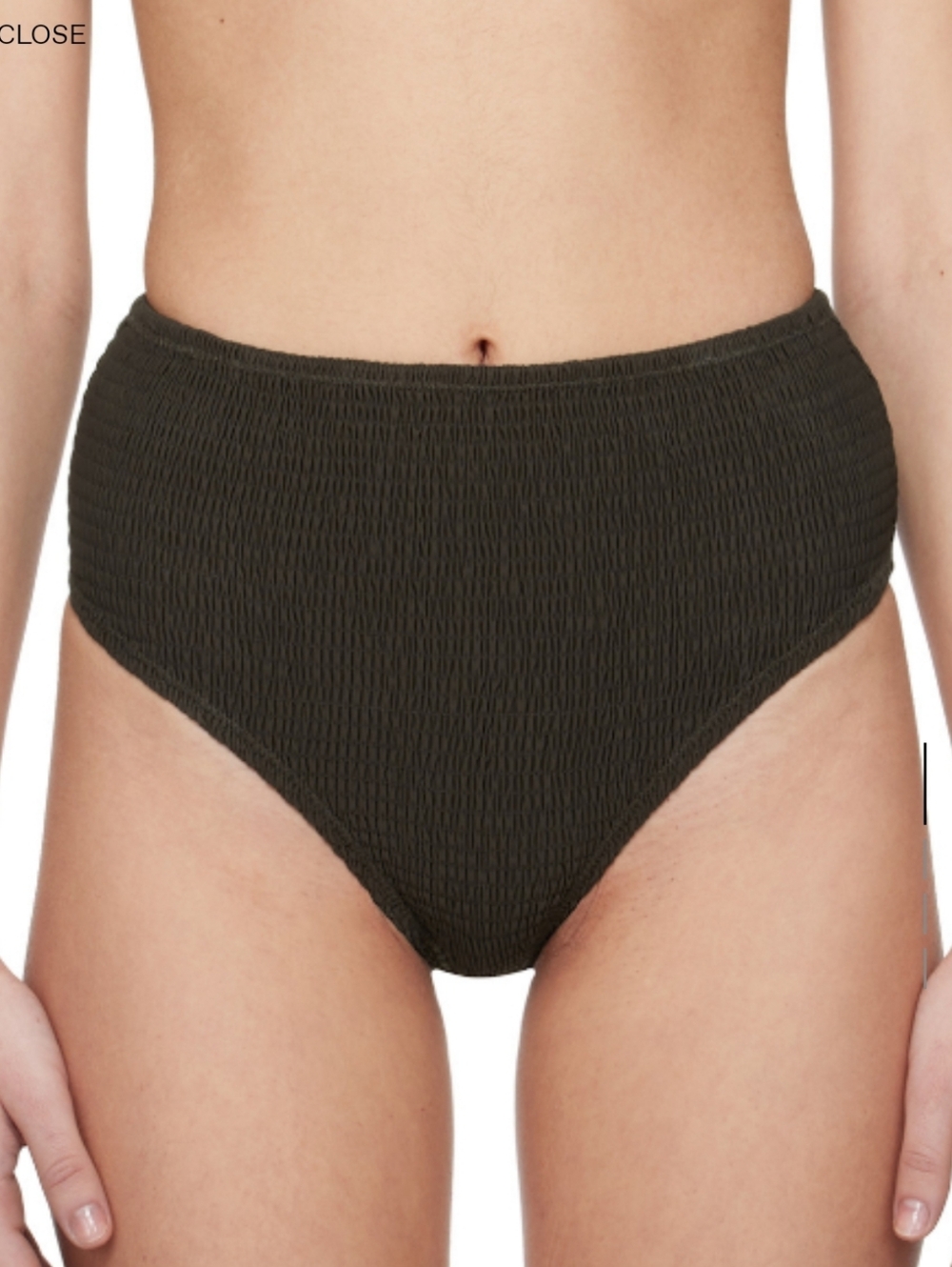 Toteme Smocked High-Waist Smocked Bikini Bottom - Khaki